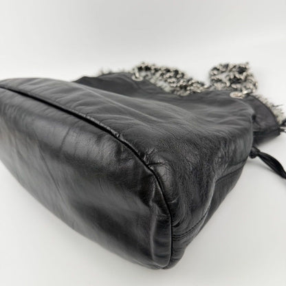 Chanel CC Logo Chain Shoulder Bag Black Leather Vintage — view 14