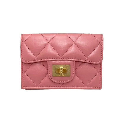 Chanel Trifold Wallet Small Flap Quilted Calfskin Pink