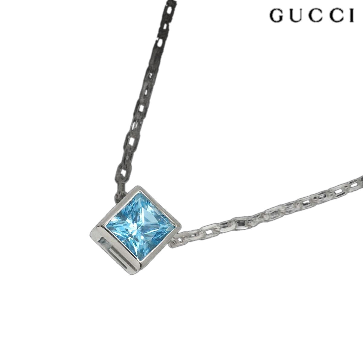 Gucci Cube Blue Topaz Necklace 38 cm 18k WG White Gold