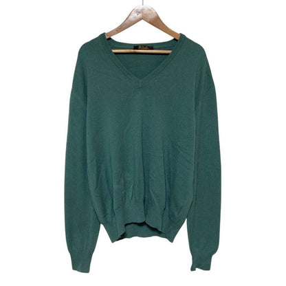 Loro Piana Baby Cashmere 100% V-neck Knit Top Green Sweater