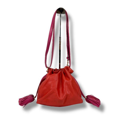 Loewe Flamenco Shoulder Bag Nappa Leather Anagram Logo Pink Red Tassel 2-Way