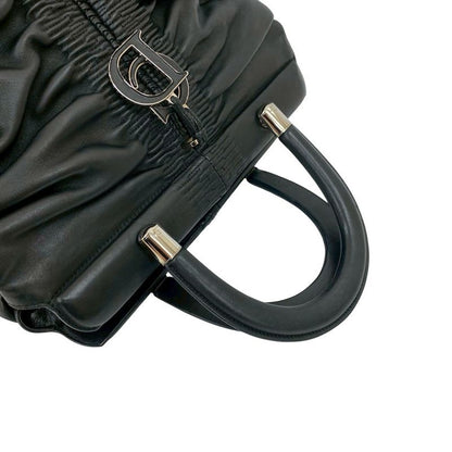 Christian Dior Karenina CD Logo Charm Hardware Leather Handbag Tote Bag Black