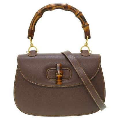 Gucci Bamboo Shoulder Handbag Leather Brown 0041 With Strap