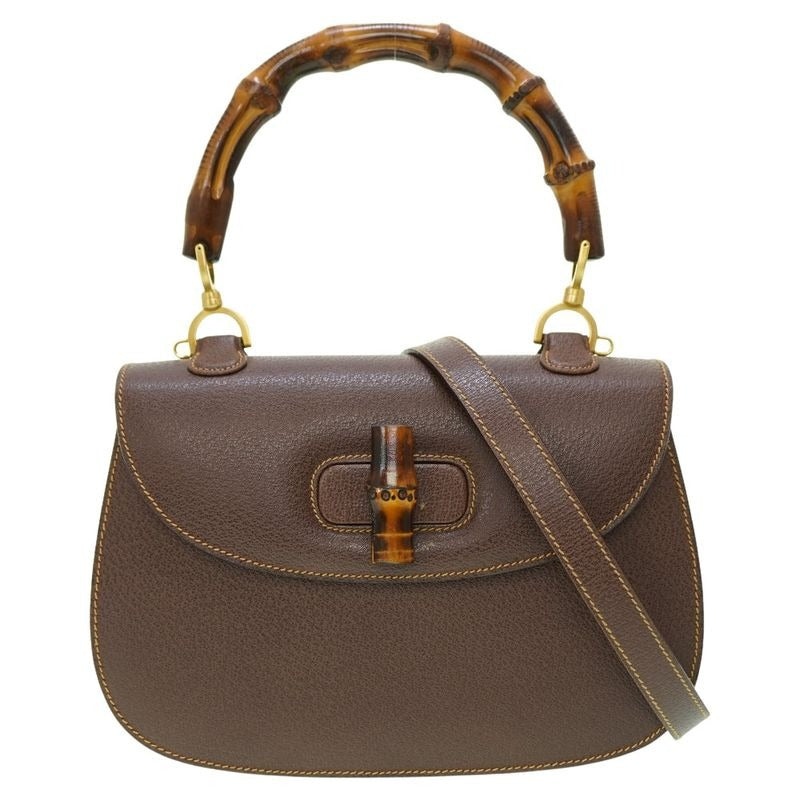 Gucci Bamboo Shoulder Handbag Leather Brown 0041 With Strap
