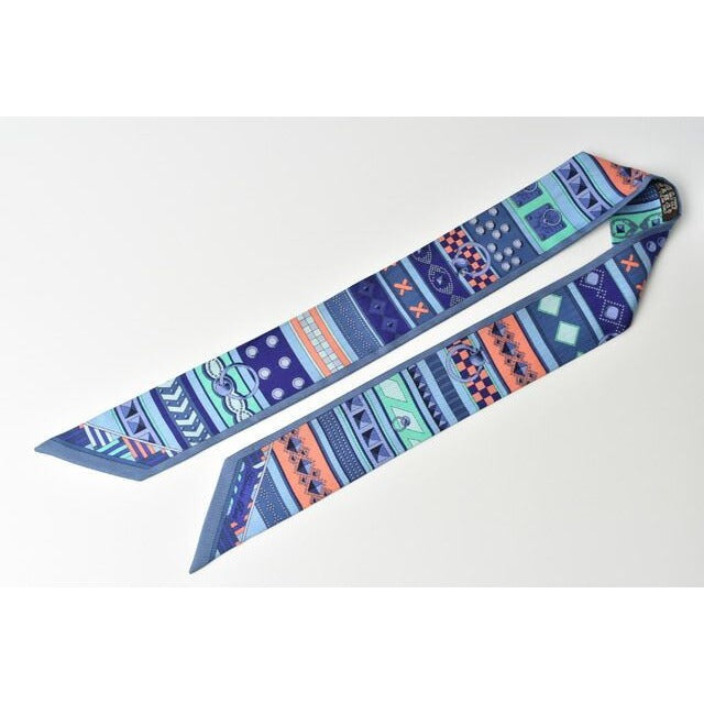 Hermes Twillye Scarf Silk Twill Medor Motif Blue Multi — view 6