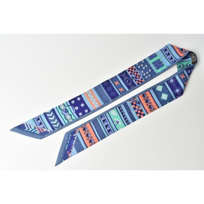 Hermes Twillye Scarf Silk Twill Medor Motif Blue Multi — view 6