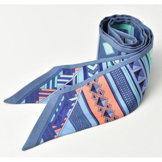 Hermes Twillye Scarf Silk Twill Medor Motif Blue Multi