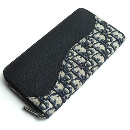 Dior Oblique Jacquard Long Zip Wallet Navy 2 Yks h05 E