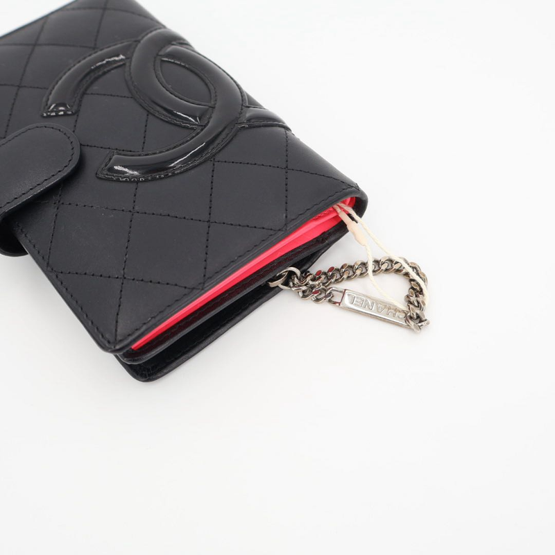 Chanel Coco Cambon Leather Bifold Wallet Black Ladies Brand
