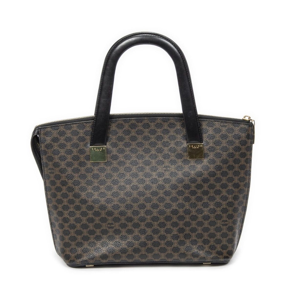 Celine Zip Top Handle Black Brown Macadam Canvas