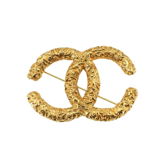 Chanel Coco Mark Lava Brooch Gold Accessory 93 A Vintage Logos