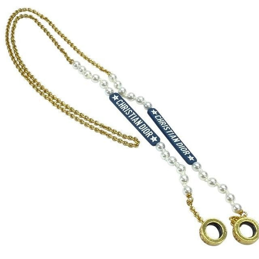 Christian Dior Airpods Holder Necklace Chain Logo Faux Pearl GP