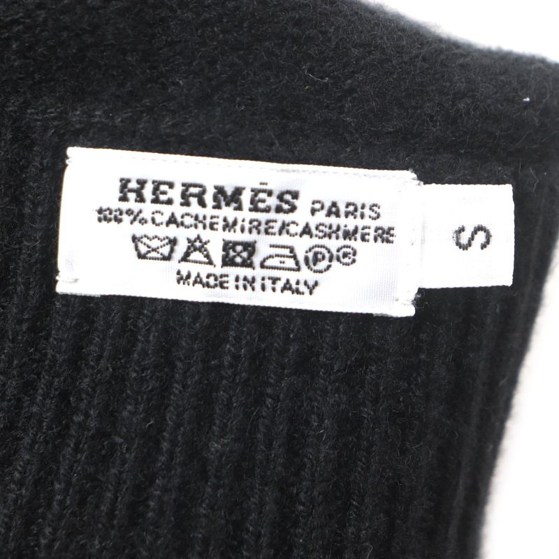 Hermes 17202g 100% Cashmere NOIR Black H Pattern Knitting Gloves Black S Made