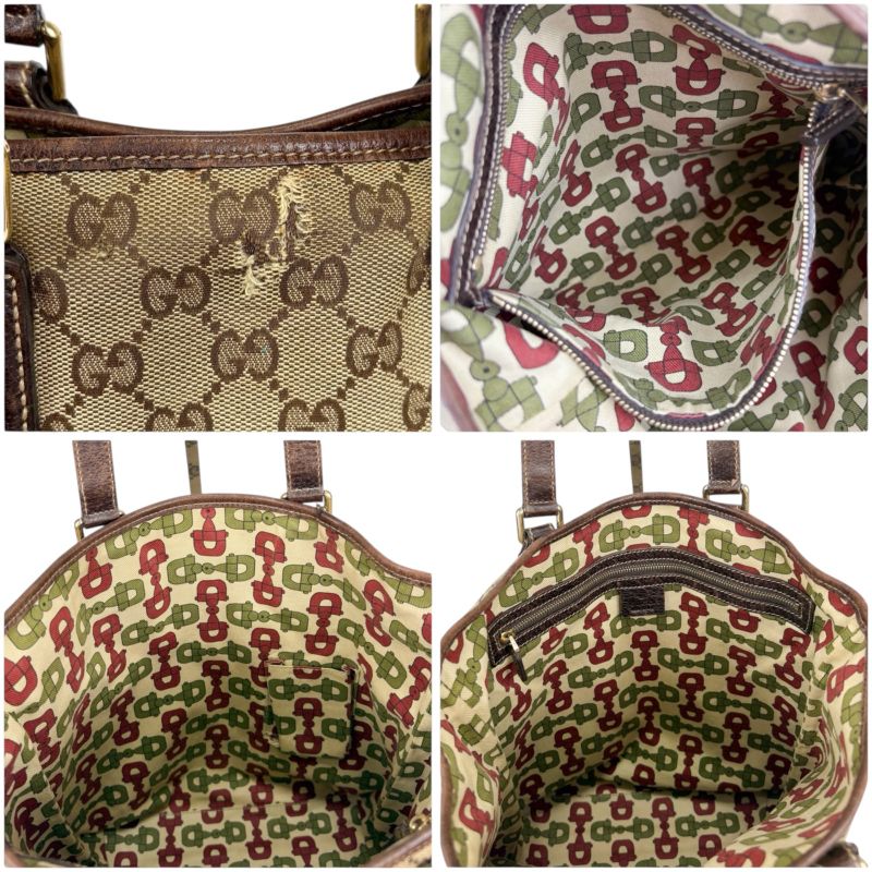 Gucci Tote Bag GG Canvas Mushroom Embroidery Mushroom Charm Shoulder A4 Horsebit