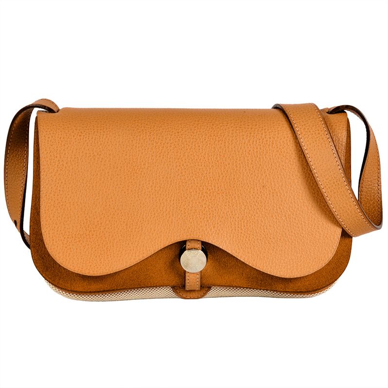 Hermes Sac Colorado PM Shoulder Bag □I Engraved Beige Silver Hardware Toile Ash