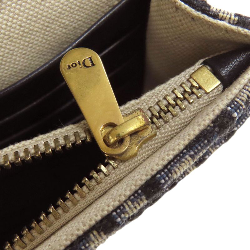 Christian DIOR Chain Wallet With Trotter Pattern Long Wallet With Coin Purse