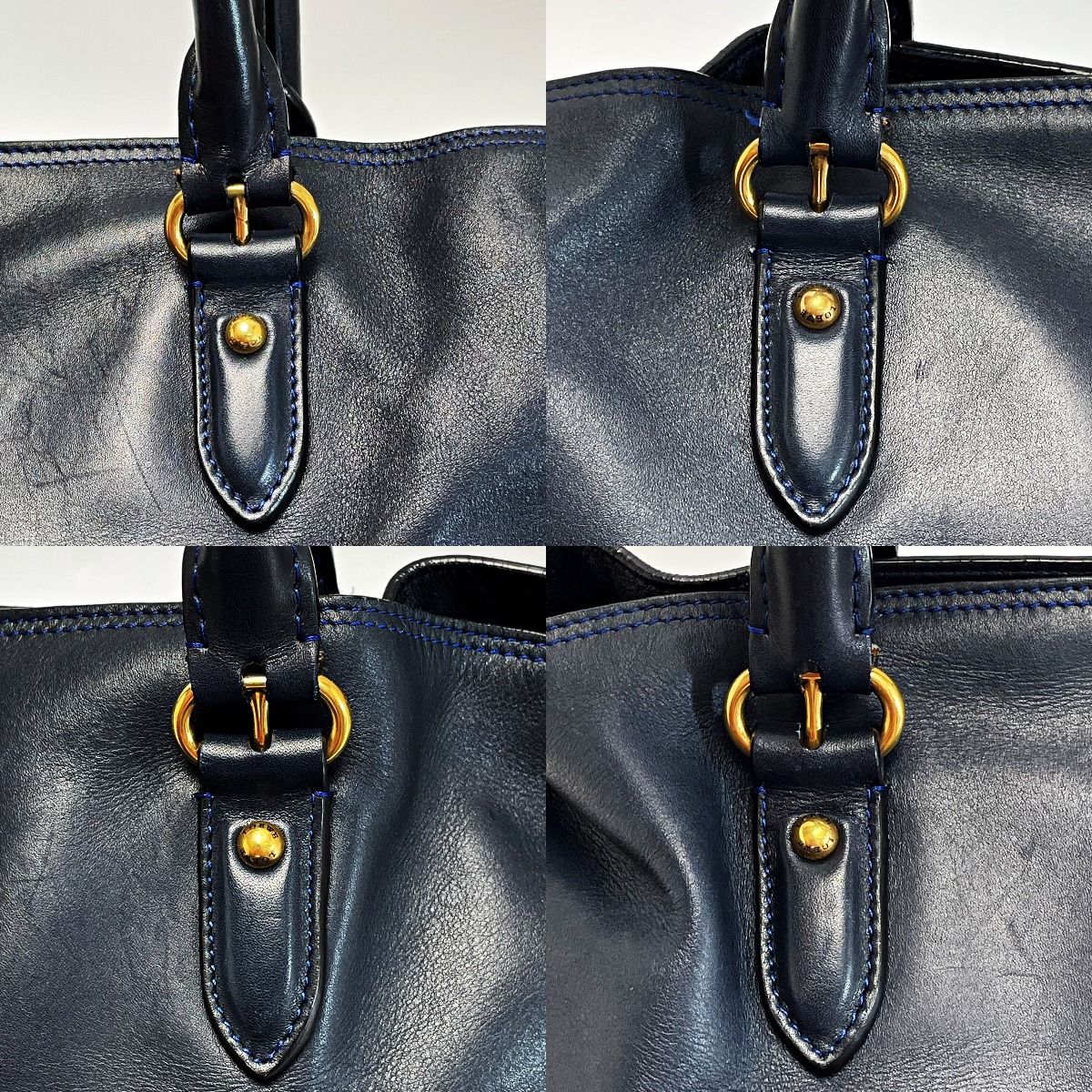 Loewe Anagram Flamenco 30 Navy X Blue Stitch Tote Bag Ladies Gold Hardware