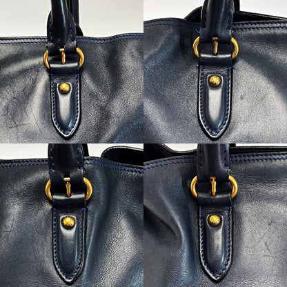 Loewe Anagram Flamenco 30 Navy X Blue Stitch Tote Bag Ladies Gold Hardware