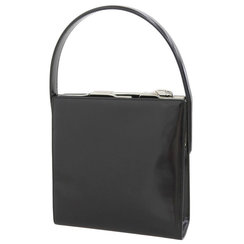 Cartier 90's Vintage Rare Item Panther Hardware Box Calf Leather Handbag Gusset