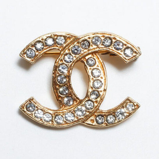 CHANEL CC Vintage Gold Pin Brooch Rhinestone