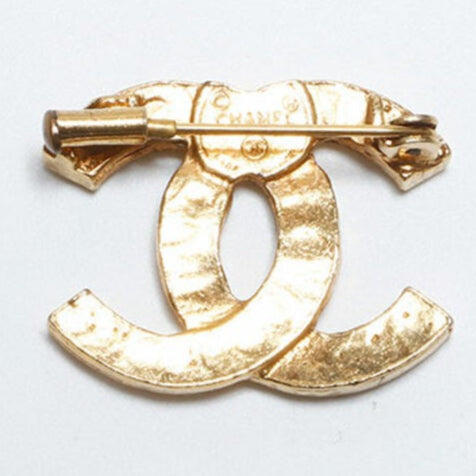 CHANEL CC Vintage Gold Pin Brooch Rhinestone