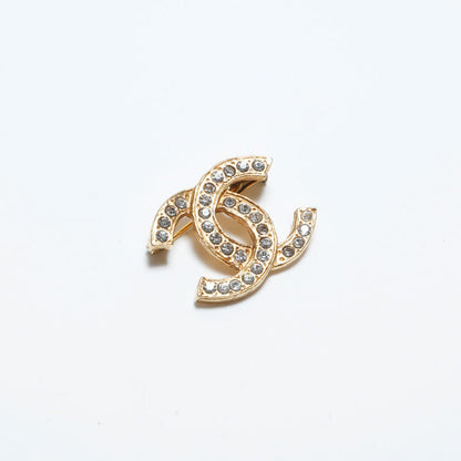 CHANEL CC Vintage Gold Pin Brooch Rhinestone