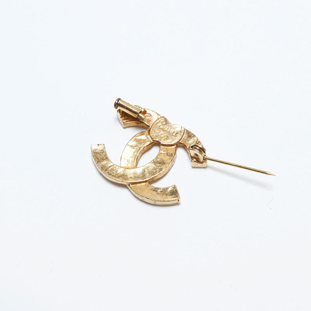 CHANEL CC Vintage Gold Pin Brooch Rhinestone