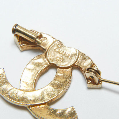 CHANEL CC Vintage Gold Pin Brooch Rhinestone