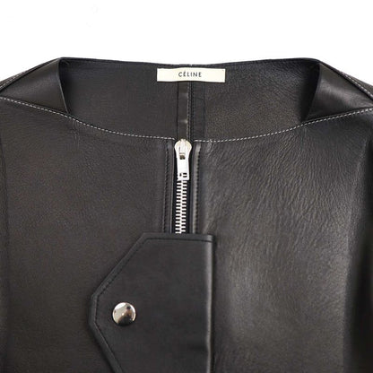 Celine by Phoebe Philo 16ss Puff Sleeve Leather Biker Jacket 2 5r58 6987 Black