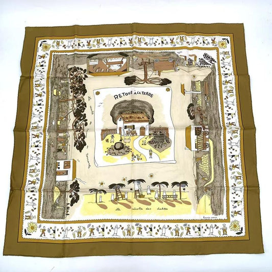 Hermes Carre 90 RE TOUR A LA Terre Homeward Bound Silk Scarf Blawan