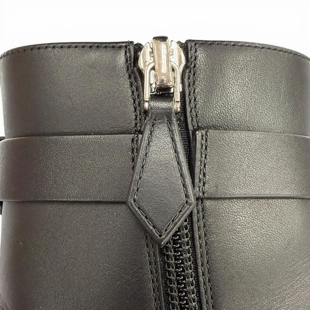 Hermes Saint Germain Silver Kelly Buckle Side Zip Leather Short Boots Black — view 10