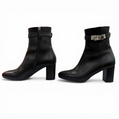 Hermes Saint Germain Silver Kelly Buckle Side Zip Leather Short Boots Black — view 3