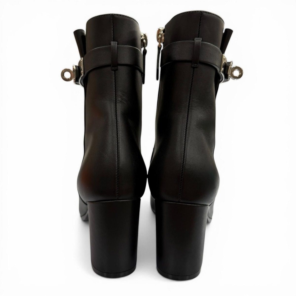Hermes Saint Germain Silver Kelly Buckle Side Zip Leather Short Boots Black — view 4