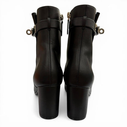 Hermes Saint Germain Silver Kelly Buckle Side Zip Leather Short Boots Black — view 4