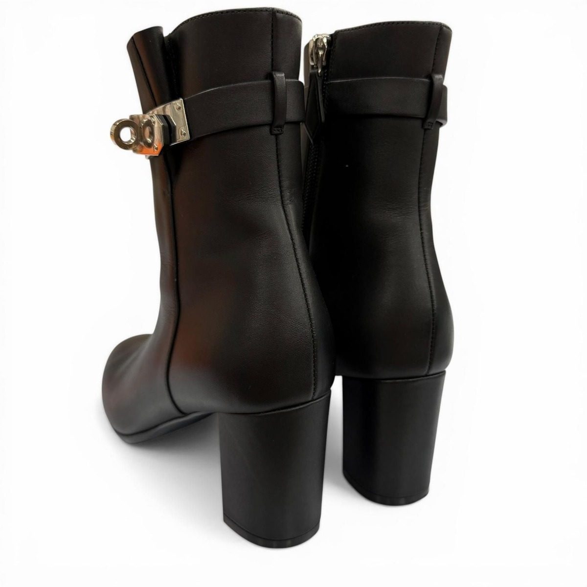 Hermes Saint Germain Silver Kelly Buckle Side Zip Leather Short Boots Black — view 5