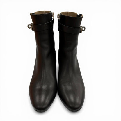 Hermes Saint Germain Silver Kelly Buckle Side Zip Leather Short Boots Black — view 6