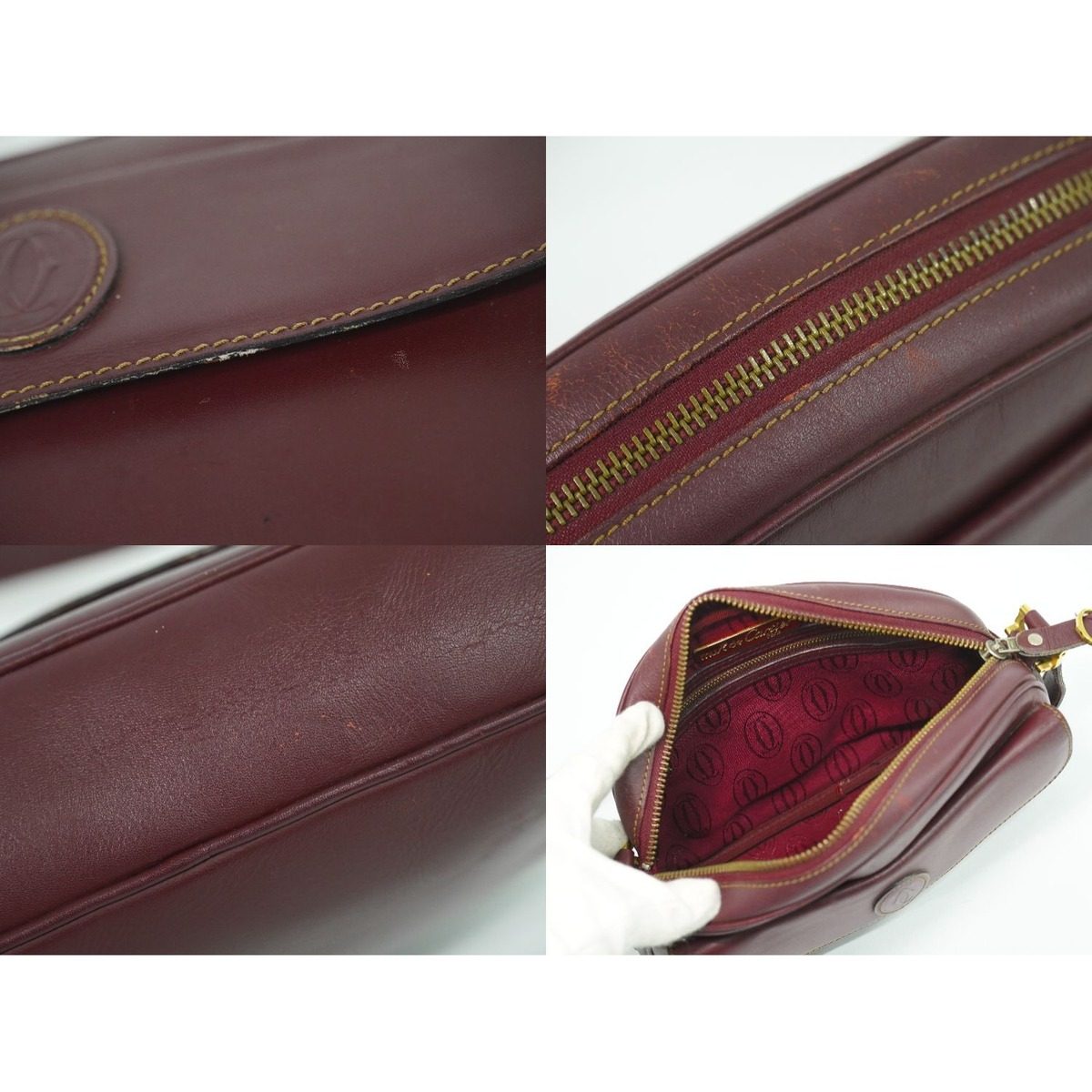 Cartier Must Line Shoulder Bag Pochette Leather Bordeaux — view 8