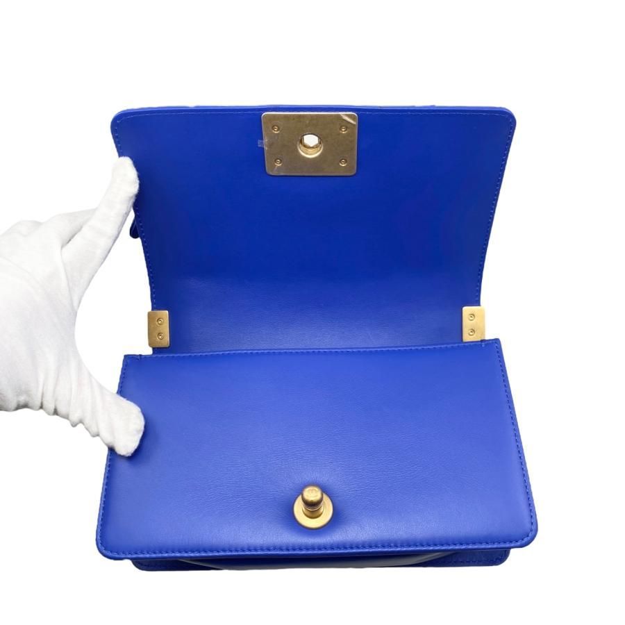 Chanel Boy Chanel Shoulder Bag V Stitch Chain Bag Lambskin Coco Mark Blue Gold