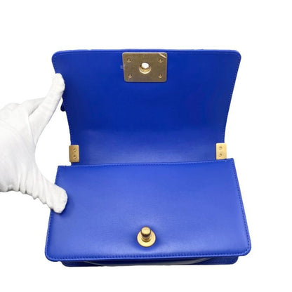 Chanel Boy Chanel Shoulder Bag V Stitch Chain Bag Lambskin Coco Mark Blue Gold