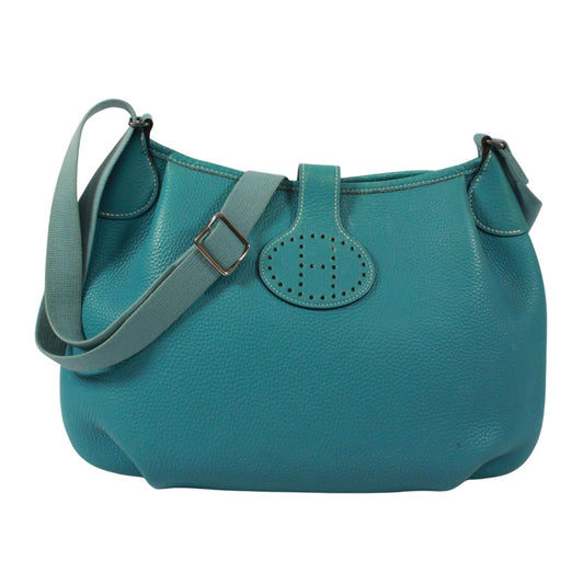 Hermes Rodeo de Taurillon Clemence Leather Blue Shoulder Bag Silver