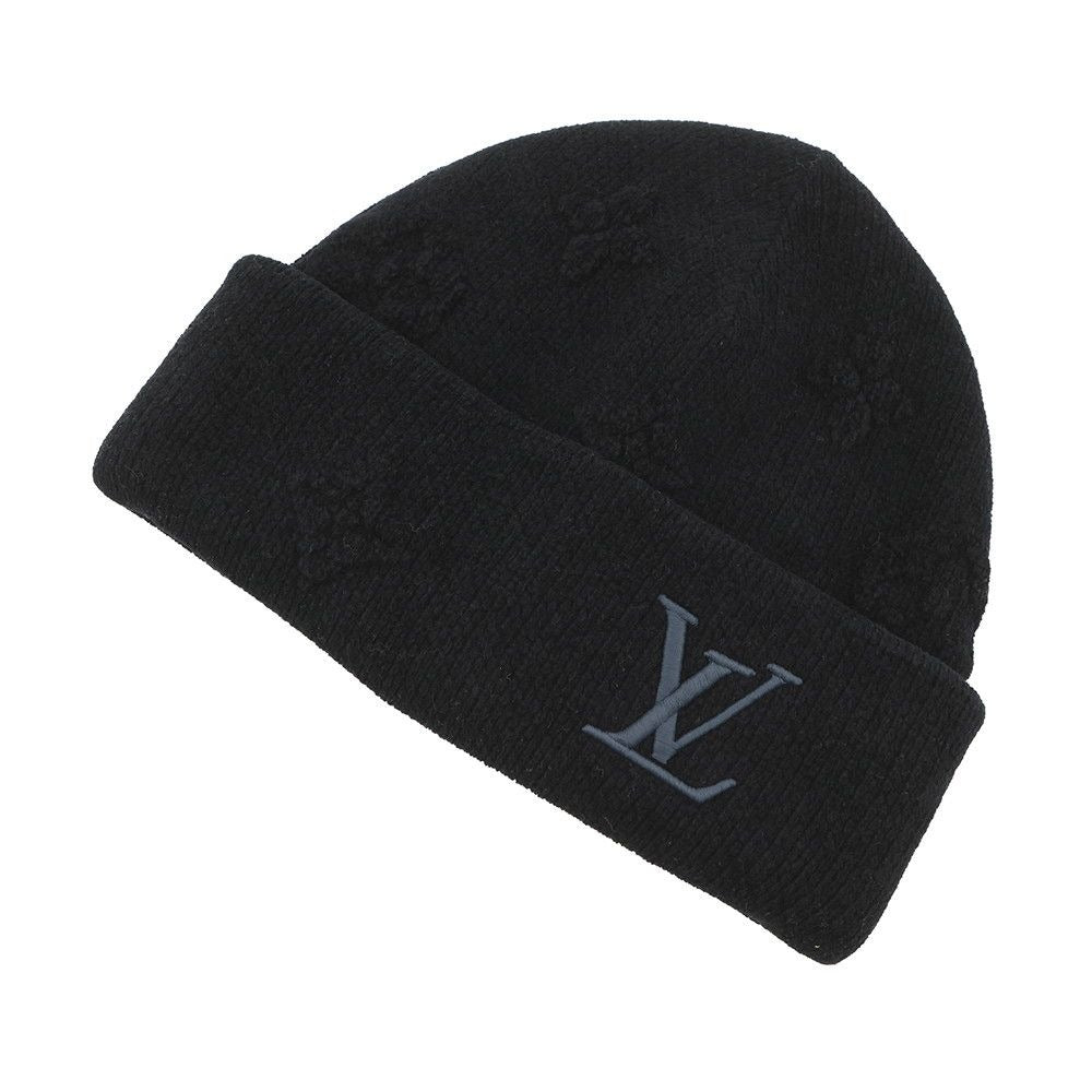 Louis Vuitton Knit Hat Beanie LV Crash Monogram Cotton Noir Black