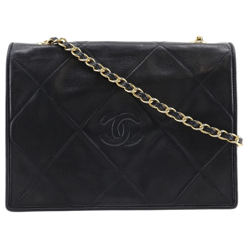Chanel Chain Shoulder Diamond Stitching Matelasse Lambskin Black Ladies