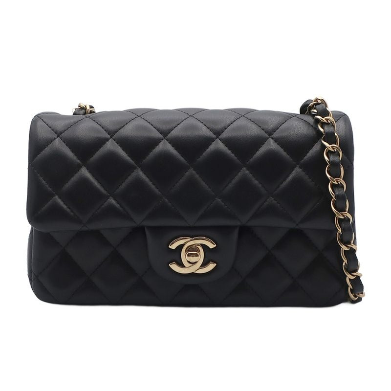 Chanel Mini Quilted Chain Shoulder Black Gold Hardware Single