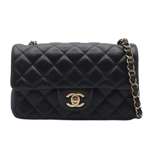 Chanel Mini Quilted Chain Shoulder Black Gold Hardware Single