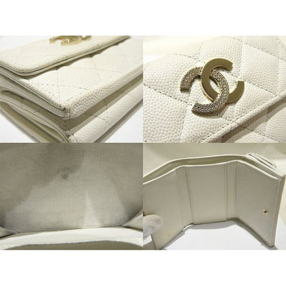 Chanel Ap4173 Small Wallet Trifold White Caviar Leather Rhinestone — view 3