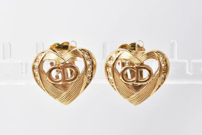Christian Dior Earrings Christian Dior Vintage Heart Motif Rhinestone Gold