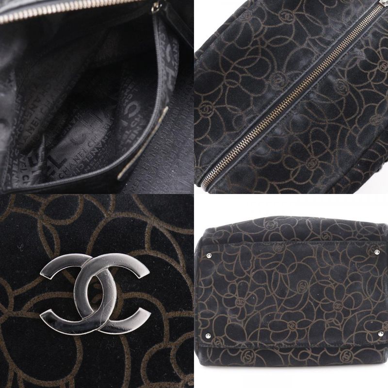 Chanel Camellia Chain Shoulder Suede Black Women's Tote Bag