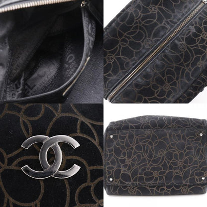 Chanel Camellia Chain Shoulder Suede Black Women's Tote Bag