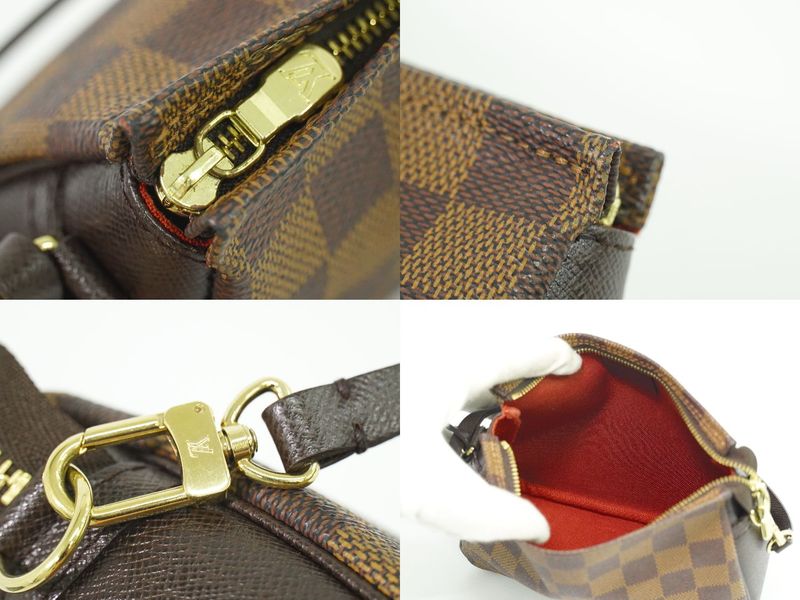 Authentic Louis Vuitton LV Trousse Makeup Damier Ebène Accessory Pouch Handbag