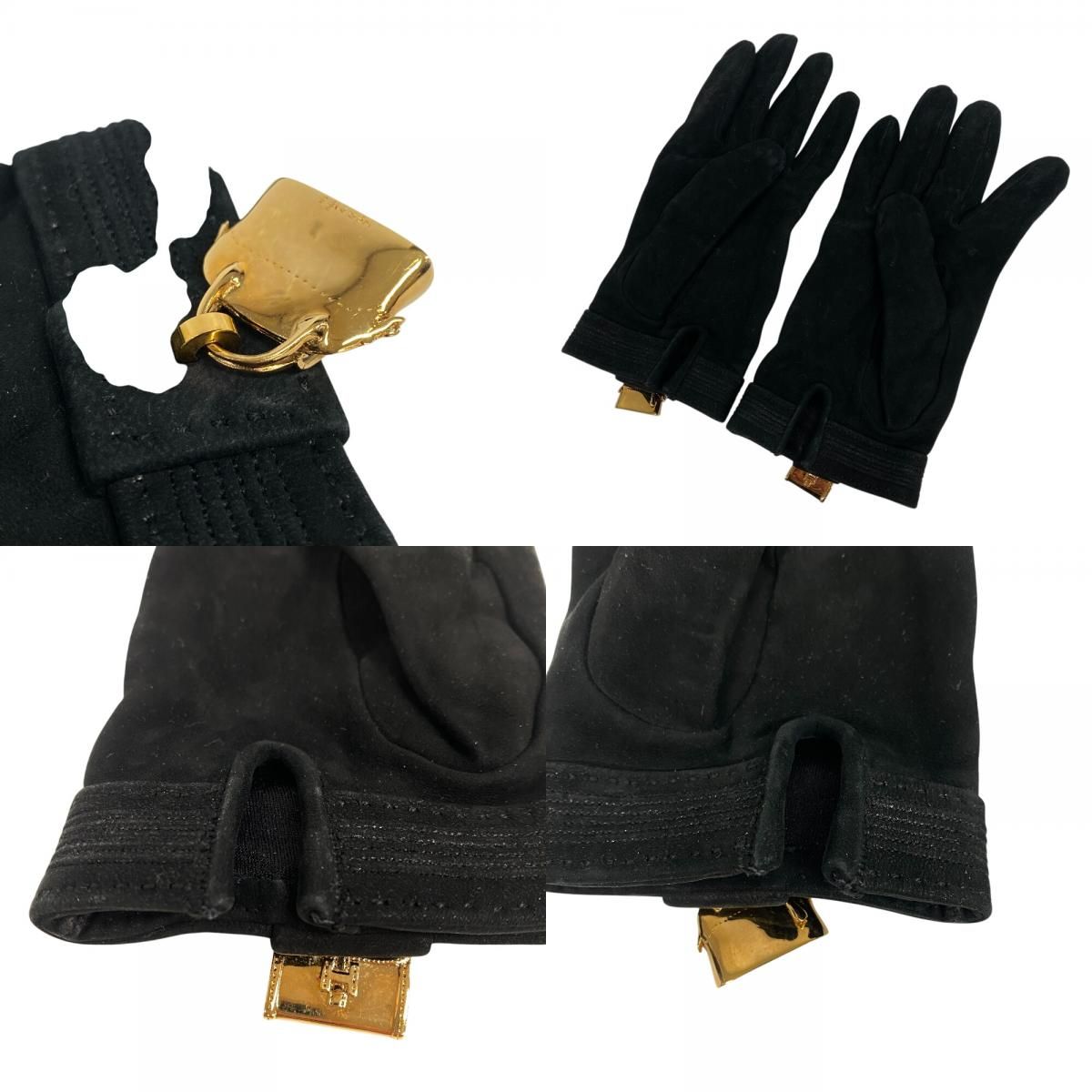 Hermes/Hermes Bolide Gigi Suede Gloves Black Ladies Brand